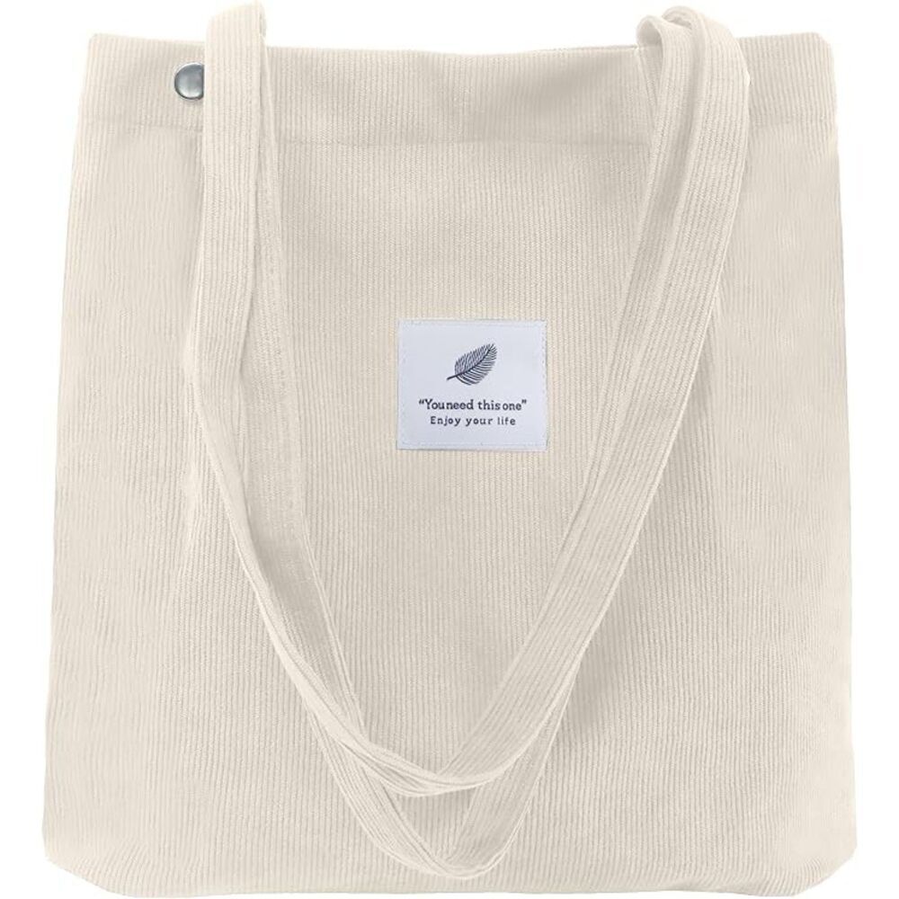 Women Beige Imported Corduroy Small Canvas Shoulder Handy Tote Bag